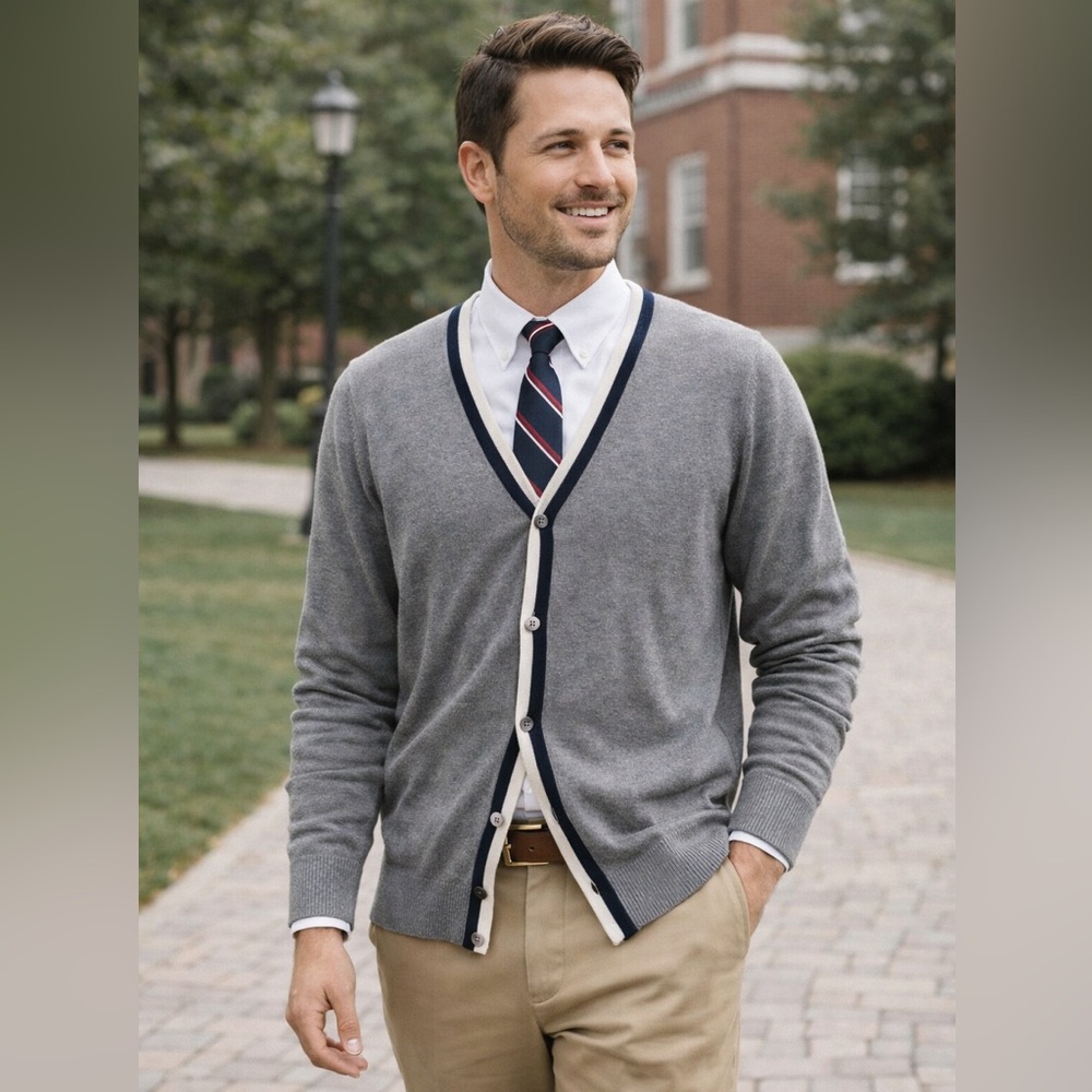 Gray EXPRESS Cardigan Button Up XL Tall Polished Preppy Tennis Prep Academia